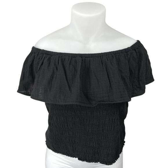 NEW Old Navy Women's Black Off The Shoulder Ruffle Smocked Crop Blouse Top Sz 3X - Picture 1 of 4